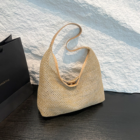 Borsa Hobo in Paglia Intrecciata Moda Donna Borsa Tote Grande Capacità Tracolla in Pelle PU Borsa a Spalla Per Estate
