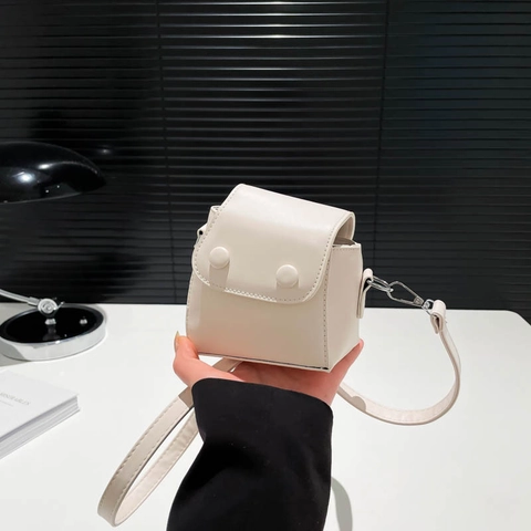 Mini Crossbody Bag PU Leather Niche Design Double Button Flap Shoulder Bag For Women Fashion Small Square Lipstick Bag