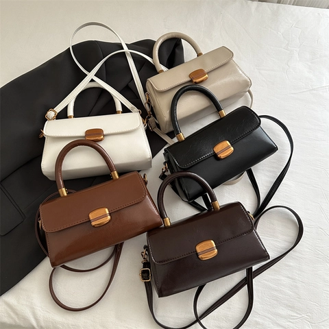 Women Retro PU Leather Small Square Bag Fashion Crossbody Shoulder Handbag With Metal Lock For Daily Commute