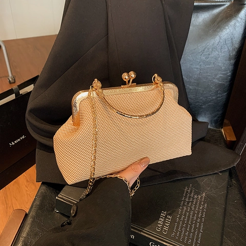 Retro Gewebte Handtasche Mit Metallgriff Und Kette Vintage Muschelform Tasche Für Damen