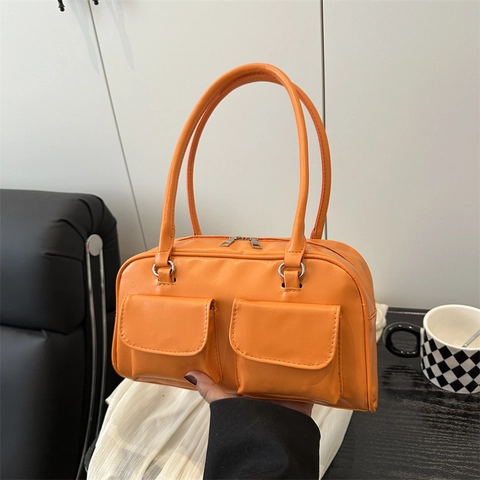 Women Underarm Shoulder Bag PU Leather Double Front Flap Pockets Minimalist Solid Color Urban Commuting Fashion Handbag