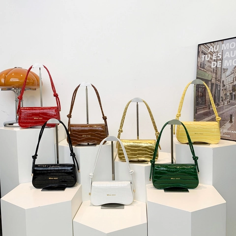 Women Croc-Effect Baguette Bag PU Leather Underarm Crossbody Small Square Flap Purse For Chic Daily Match