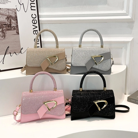 Borsa a Tracolla in PU Con Paillettes Moda Semplice per Donna Borsa a Mano Quadrata Minimalista Con Fibbia a D Dorata Borsa versatile