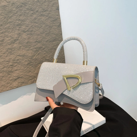 Damen Schulter Umhängetasche PU Leder Pailletten Glitzer Patchwork D-Schnalle Tragegriff Abnehmbarer Gurt Schick