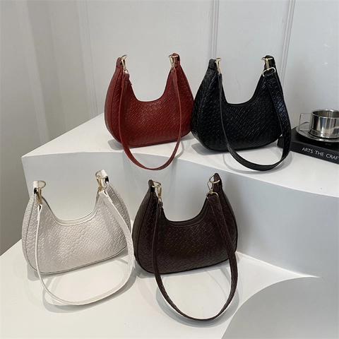 Damen Geflochtene Achseltasche Schultertasche PU-Leder Halbmond Hobo-Tasche Reißverschluss Urban Street Style Mode Tasche