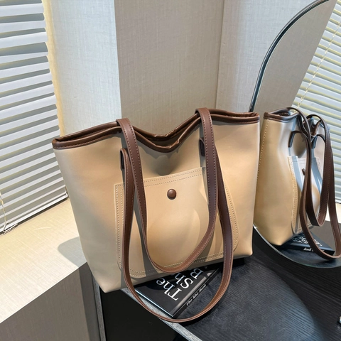 Borsa Tote Grande Capacità Pelle PU Borsa A Spalla Minimalista Per Donna Pendolare Cuciture Retro