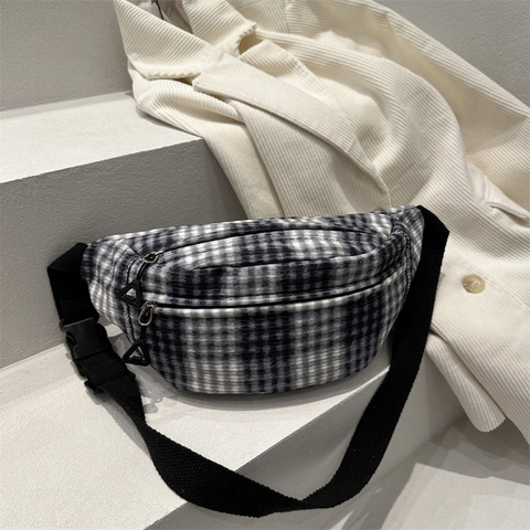 Marsupio in Nylon a Quadri Borsa da Petto Casual Tracolla per Viaggi Quotidiani Streetwear Borsa da Donna alla Moda