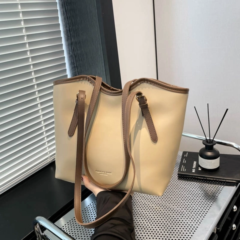 Bolso Tote de Gran Capacidad para Mujer de Cuero PU Bolso de Hombro para el Trabajo Minimalista Urbano Color Sólido