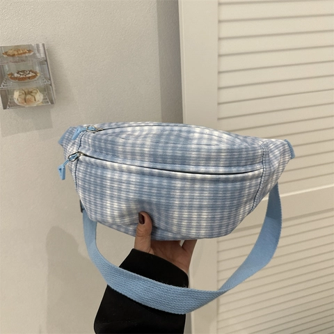 Plaid Gingham Corduroy Fanny Pack For Women Girls Adjustable Strap Casual Sweet Crossbody Chest Bag Zipper Closure