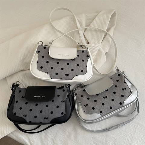 Moderna Borsa a Tracolla con Fiocco a Pois Giunzione in Pelle Sintetica Donna Borsa Crossbody Casual Piccola Borsa Quadrata Moda Quotidiana Messenger Bag