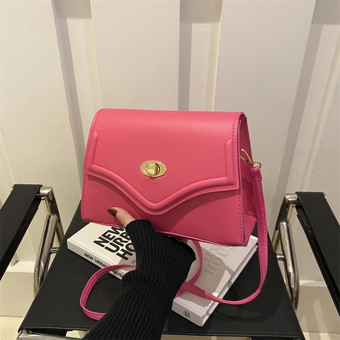 Moda Donna Borsa Quadrata Piccola in Pelle PU Retro Tinta Unita Chiusura a Scatto Borsa a Tracolla Semplice Versatile Borsa a Mano