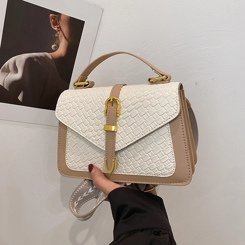 Elegante Borsa a Spalla in Pelle PU Trama Intrecciata Con Hardware Dorato Piccola Borsa a Tracolla Quadrata Donna Tracolla
