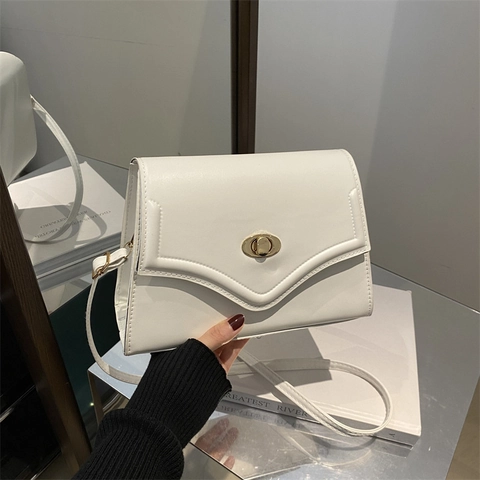 Borsa a Tracolla in Pelle PU Minimalista in Tinta Unita per Donna Borsa a Tracolla Quadrata Piccola Con Chiusura a Scatto Oro