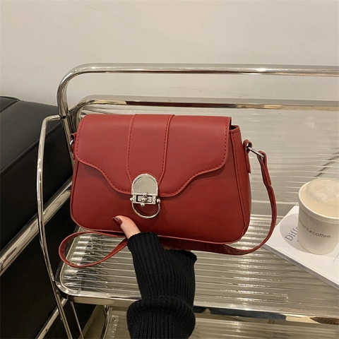 Bolso de Hombro Cuadrado Pequeño de Cuero PU Vintage para Mujer Color Sólido Bolso Bandolera con Hebilla de Metal Diario