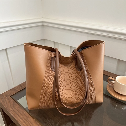 Grand Sac Fourre-Tout Cuir PU Motif Serpent Patchwork Travail Bureau Quotidien Élégant Sac À Main Épaule Pour Femmes