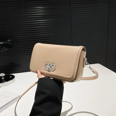 Women PU Leather Crossbody Bag Solid Color Flap Small Square Shoulder Handbag With Metallic Turn Lock Adjustable Strap