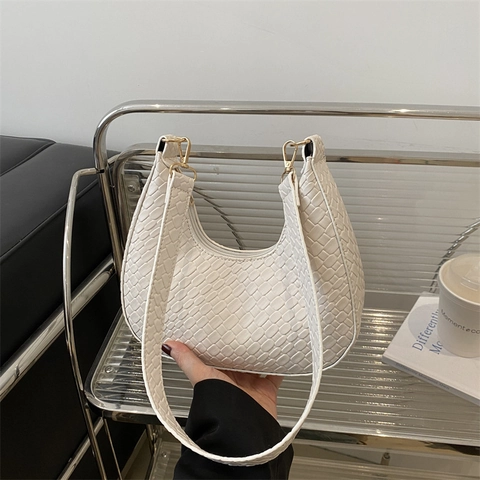 Geflochtene PU Leder Halbmond Hobo Tasche Französischer Stil Elegante Unterarm Umhängetasche Für Damen Trendiges Accessoire
