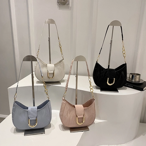 Borsa Sottobraccio in Pelle PU Retro Motivo Marmo per Donna Elegante Fibbia in Metallo Oro Borsa a Tracolla Con Catena