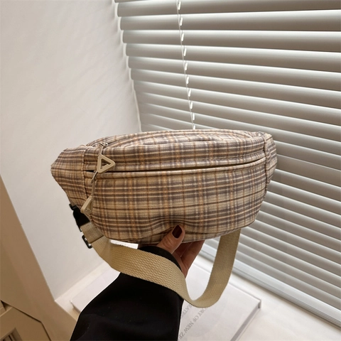 Marsupio in Tela a Quadri Vintage da Donna Stile College Retrò Borsa da Petto Grande Capacità Trendy Borsa a Tracolla a Quadri