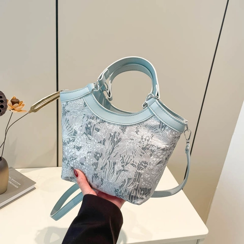 Sac Seau Vintage Style Chinois Broderie Florale Design Elégant Jacquard Avec Poignées Et Bandoulière Amovible Pour Usage Quotidien