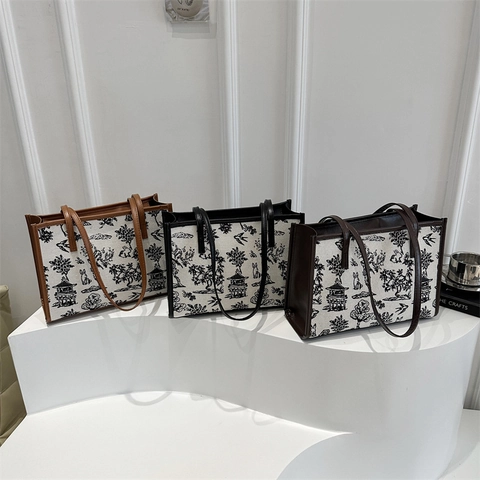Bolso de Mano de Lona con Estampado de Paisaje Vintage Gran Capacidad Bolso de Hombro para Mujer Retro Viaje Diario