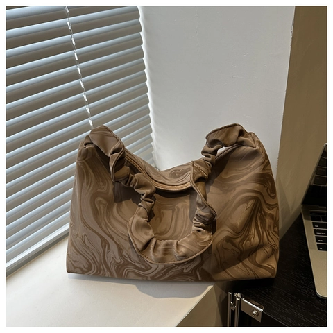 Borsa a Spalla Nuvola Plissettata Francese Donna Stampa Marmo Pelle PU Tote Bag Moda Pendolarismo Shopping Borsa a Mano
