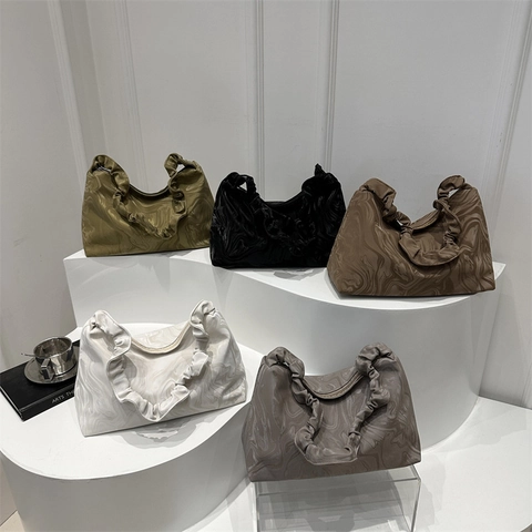 Borsa a Tracolla da Donna Con Stampa Marmorizzata Con Manico a Nuvola Plissettato Borsa Hobo da Sottobraccio in Satin Per Uso Quotidiano Tempo Libero