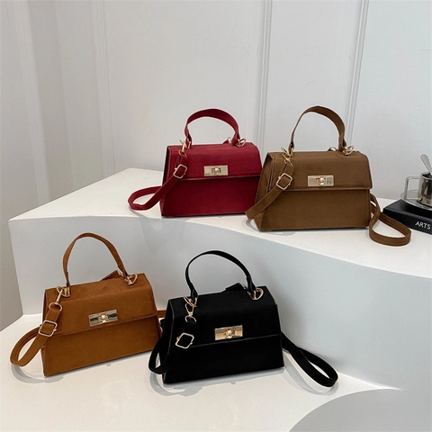 Sac À Épaule Rétro Pour Femmes Texture Suède PU Givré Sac À Main Bandoulière Avec Fermoir Rotatif En Métal Et Bandoulière Réglable
