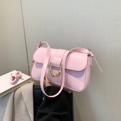 Borsa Donna Minimalista in Pelle PU Piccola Quadrata Con Fibbia in Metallo Dorato Elegante Borsa a Tracolla Per Lavoro