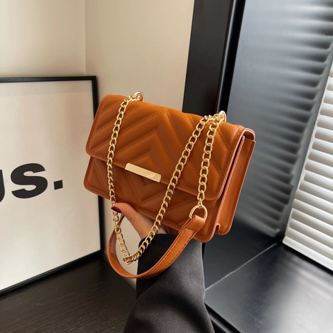 Sac à Épaule Minimaliste en Cuir PU pour Femmes Matelassé à Chevrons Chaîne Mode Décontracté Petit Sac Bandoulière Carré