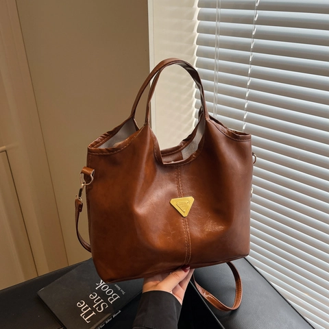 Borsa Tote A Secchiello In Pelle PU Retrò Per Donna Stile Maillard Vintage Borsa A Mano Spalla Tracolla Con Logo Triangolo