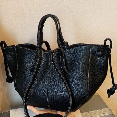 Grote Capaciteit Lychee Nerf PU Leer Tote Tas Contraststiksel Vleugel Handtas Dames Woon-Werkverkeer Schoudertas Magnetische Gesp