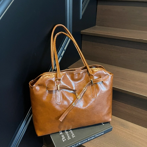 Borsa Tote Da Spalla Donna Pelle PU Grande Capacità Stile Maillard Francese Vintage Pendolare Casual Borsa Sotto L'Ascella
