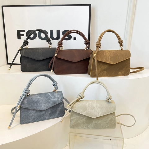 Borsa A Mano Tracolla In Pelle PU Opaca Vintage Con Manico A Nodo Borsa A Spalla Retro Con Patta Per Donna Minimalista