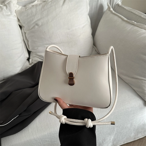 Minimalist Retro Baguette Bag Women Matte PU Leather Knot Shoulder Strap Metal Buckle Square Underarm Purse Casual Chic