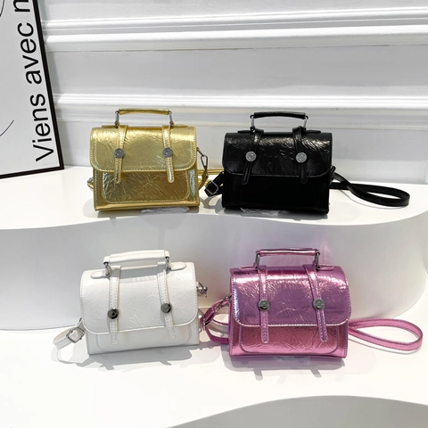 Bolso Cuadrado Retro Para Mujer En Cuero PU Metalizado Diseño De Nicho Bolso De Mano Moderno Con Correa Ajustable