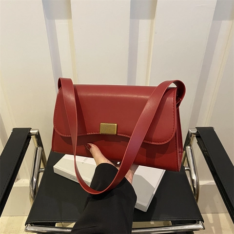 Borsa A Spalla Vintage Da Donna In Pelle PU Borsa Sottobraccio Rettangolare Con Fibbia In Metallo Dorato Borsa Minimalista
