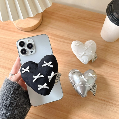 Supporto Telefono Cuscinetto Aria Cuore Fiocco Nastro Peluche Tessuto Griptok Pieghevole Supporto Scrivania Accessori