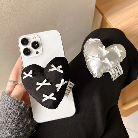 Supporto Telefono Cuscinetto Aria Cuore Fiocco Nastro Peluche Tessuto Griptok Pieghevole Supporto Scrivania Accessori