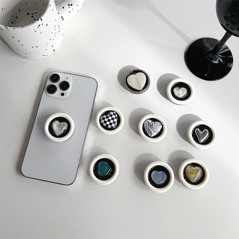Herzförmiger Handy Griff Sockel Ausziehbarer Ständer Kunststoff Epoxid Dekorativer Schreibtisch Halter Für Smartphone