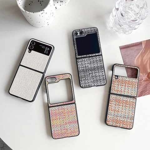 Tweed Woven Texture Phone Case Hard PC Protective Shell For Flip Folding Screen Anti Fingerprint Elegant Style