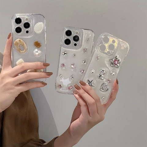 Custodia Per Smartphone 3D Glitterata Con Ciondoli Orso Stella Fiore Cuore Strass TPU Plastica Antiurto Per Donne Ragazze