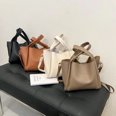 Borsa A Secchiello Da Donna In Pelle PU Con Motivo Litchi Borsa A Mano Minimalista Borsa A Tracolla Per Tutti I Giorni