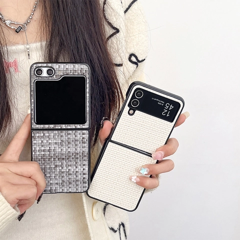Tweed Woven Texture Phone Case Hard PC Protective Shell For Flip Folding Screen Anti Fingerprint Elegant Style