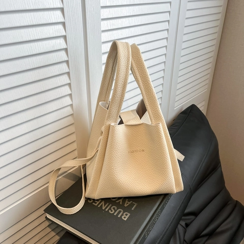 Borsa A Secchiello Da Donna In Pelle PU Con Motivo Litchi Borsa A Mano Minimalista Borsa A Tracolla Per Tutti I Giorni