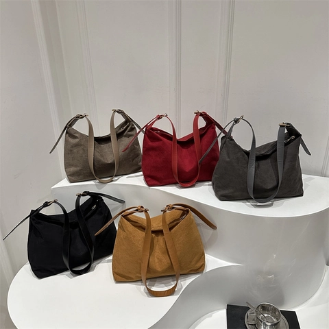 Bolso De Hombro Hobo Minimalista De Gamuza Sintética Gran Capacidad Para Mujer Bolso Tote Retro De Color Sólido