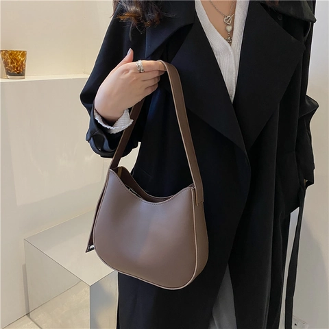 Women Minimalist Half Moon Underarm Hobo Bag PU Leather Solid Color Shoulder Handbag Casual Daily Commute Fashion