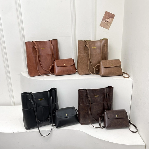 Große Tote Bag Damen Vintage PU Leder Schultertasche Mit Fronttaschen Schicke Unterarmtasche Täglicher Pendelverkehr