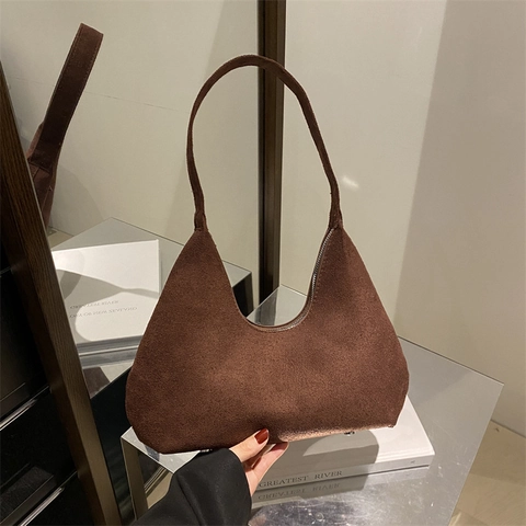 Womens Hobo Shoulder Bag Frosted PU Leather Suede Texture Retro Minimalist Underarm Handbag Commuter Solid Color