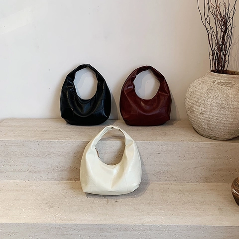 French Minimalist Women PU Leather Handbag Unique Geometric Patchwork Stitching Hobo Bag Casual Daily Shoulder Bag With Zipper